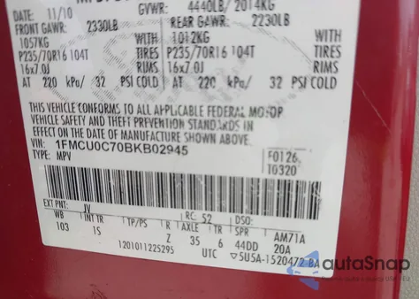 2011 Ford Escape Xls from USA, damaged, VIN 1FMCU0C70BKB02945